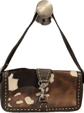 Isabella Fiore Brown and White Cowhide Shoulder Bag